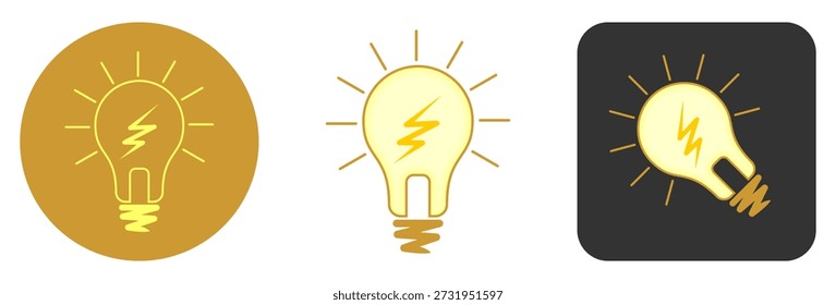 Moderne Leuchtmittel-Symbole mit Leuchtbolzen-Symbolen, die helle Ideen, elektrische Energie und innovatives kreatives Denken darstellen