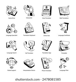Modern Set of Hand Drawn Translation Icons 

