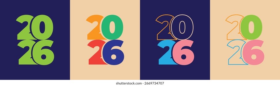conjunto moderno de Feliz ano novo 2026 com logotipo de número de tipografia. 2026 celebração do ano novo. logotipo 2026. conjunto de logotipo de número do ano novo 2026