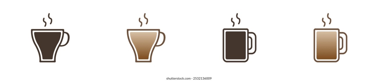 Modernes Set-Symbol Kaffeetasse. Einfache Heißgetränk Latte, Koffein, Cappuccino-Symbole. Isolierte grafische Illustration heißes Getränk im Vektordesign