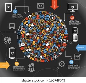 A modern set of infographics and icons Social Media. Abstract infographics design with paper numbered labels - vector illustration. This work - eps10 vector file, contains transparent elements 