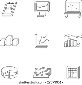 Modern set of isometric icons of economy topic. Nine chart pictograms what you need for presentation, infograpic, websitesand other goals.
