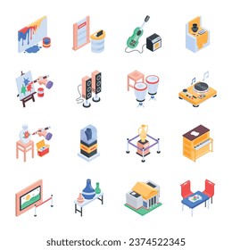 Modern Set of Isometric Style Art Studio Icons 

