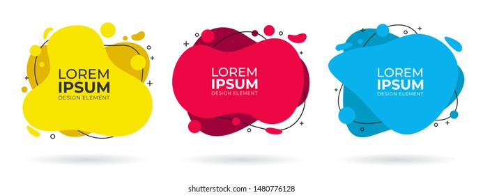 Modern set of liquid fluid shapes abstract-banners with black line. Vector template