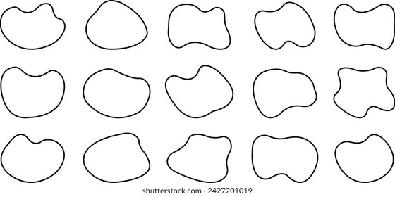 Modern set of liquid irregular blob shape abstract elements graphic flat style design fluid vector, Pebble, drops and stone silhouettes. Random abstract liquid organic irregular blotch shape design.