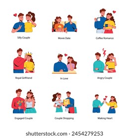 Modern Set of Love Partners Flat Icons 

