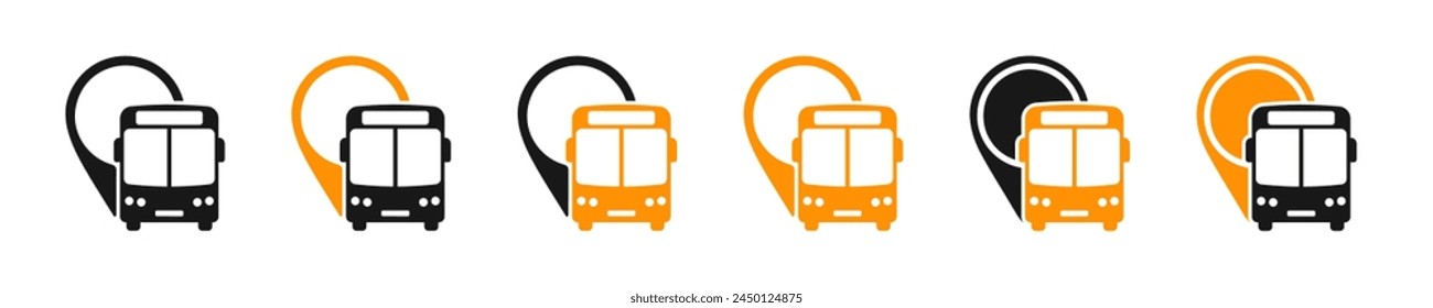 Modern set marker bus. Simple position Bus. Isolated graphic illustration navigation bus. Location. Pointer transport icons in vector design