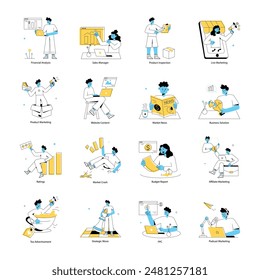Modern Set of Marketing Planning Outline Mini Illustrations 

