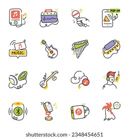 Modern Set of Musical Accessories Hand Drawn Icons 

