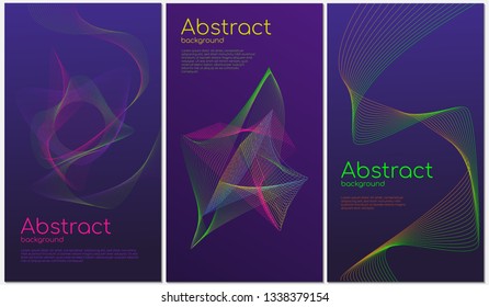 Modern set of neon abstract vector backgrounds, art, web banner.