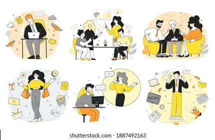 Modern Set Office Workers, Soft Skils, Flat Vector Illustration. Training Set.