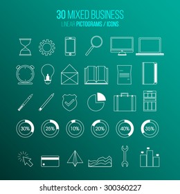 Modern set of outline, linear Social media icons on green background with gradient.