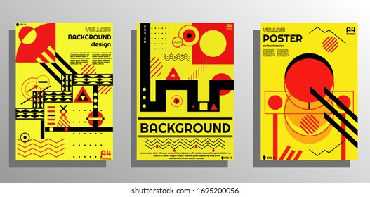 Conjunto moderno de afiches, detalles, triagles, cuadrados, líneas etc. 3D. Diseñado en formato A4 con colores amarillo, negro y rojo, para banners, títulos, etc. EPS 10