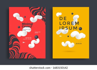 Modern set posters layout with white 3d shapes. Abstract Liquid wave for Cover design template. Blend fluid form. Vector futuristic composition.
