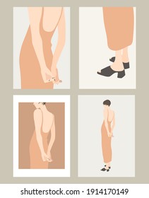 Modern set of pretty girl. Minimalistic illustrations of women	