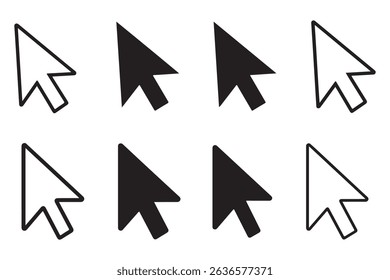 Modern set of simple black and white computer mouse cursor arrow icons