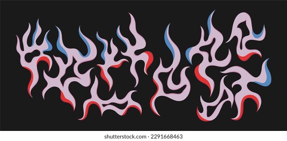 A modern set of sketches for a tattoo in the style of the 2000s. Abstract pattern of fire patterns. Punk openwork, informal culture.