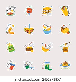 Modern Set of Street Food and Desserts Flat Stickers  

