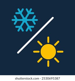 Modern set sun and snowflake. Isolated graphic illustration season. Symbol seasons. Solar and cold weather icons in vector design