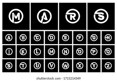 Modern Set of templates, minimalistic capital letters inscribed in a circle of wide white bands with an overlay of shadows. To create emblems, monograms, logos. Vector