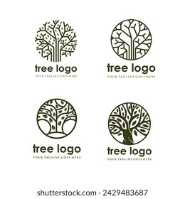 conjunto moderno de plantillas de logotipo de árbol