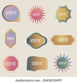 A modern set of vector badges, labels, and ribbons featuring fluid gradients and minimalist designs for promotions.