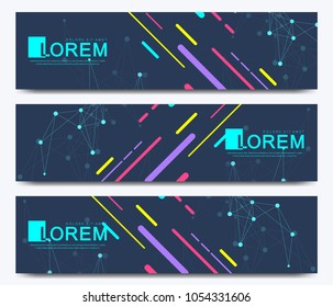 Modern set of vector banner. Abstract flat shapes vector trendy colors backgrounds set. Colored of molecule background graphic composition illustration