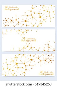Modern set of vector banners. Atom. DNA. Molecule and communication background for medicine, science, technology, chemistry. Medical scientific representation backdrop