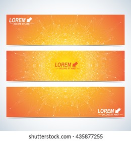 Modern set of vector banners. Geometric abstract banner with golden mandala. Connected line with dots. Molecule and communication background for medicine, science, technology , chemistry.