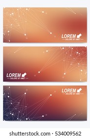 Modern set of vector banners. Geometric abstract presentation. Molecule DNA and communication background for medicine, science, technology, chemistry. Cybernetic dots. Lines plexus