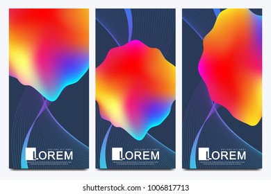 Modern set of vector flyers. Abstract fluid 3d shapes vector trendy liquid colors backgrounds set. Colored fluid graphic composition illustration