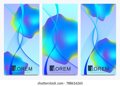 Modern set of vector flyers. Abstract fluid 3d shapes vector trendy liquid colors backgrounds set. Colored fluid graphic composition illustration