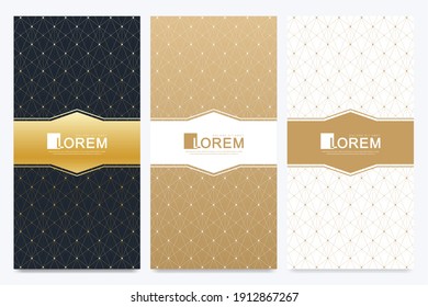 Conjunto moderno de volantes vectoriales al estilo árabe. Volante, web, banner, tarjeta, vip, certificado. Diseño de patrones islámicos. Fondo Ramadan kareem