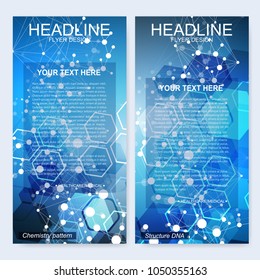 Modern set of vector flyers, banners. Geometric abstract presentation. Molecule and communication background for medicine, science, technology, chemistry