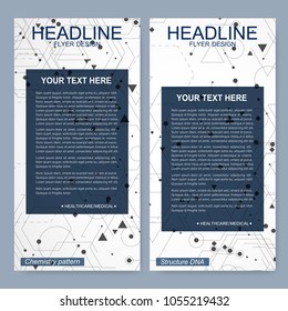 Modern set of vector flyers, banners. Geometric abstract presentation. Molecule and communication background for medicine, science, technology, chemistry