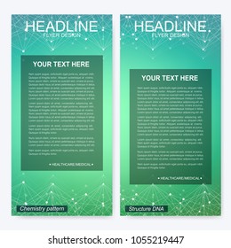 Modern set of vector flyers, banners. Geometric abstract presentation. Molecule and communication background for medicine, science, technology, chemistry