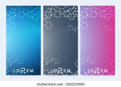 Modern set of vector flyers, banners. Geometric abstract presentation. Molecule and communication background for medicine, science, technology, chemistry