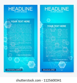 Modern set of vector flyers, banners. Geometric abstract presentation. Molecule and communication background for medicine, science, technology, chemistry