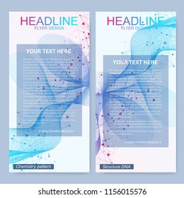 Modern set of vector flyers, banners. Geometric abstract presentation. Molecule and communication background for medicine, science, technology, chemistry.