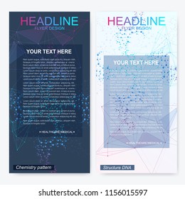 Modern set of vector flyers, banners. Geometric abstract presentation. Molecule and communication background for medicine, science, technology, chemistry