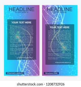 Modern set of vector flyers, banners. Geometric abstract presentation. Molecule and communication background for medicine, science, technology, chemistry