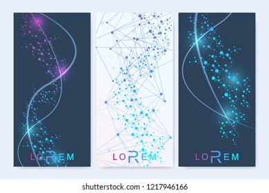Modern set of vector flyers, banners. Geometric abstract presentation. Molecule and communication background for medicine, science, technology, chemistry