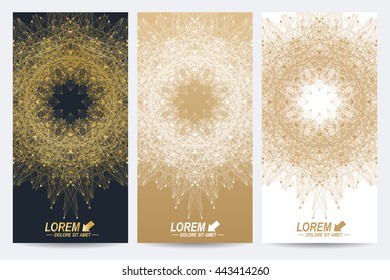 Modern set of vector flyers. Golden design in trendy linear style