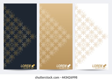 Modern set of vector flyers. Golden design in trendy linear style
