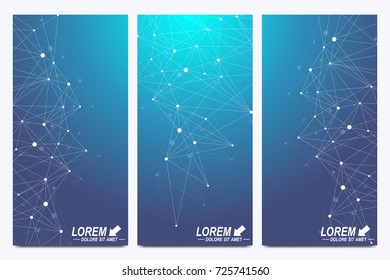 Modern set of vector flyers. Modern stylish polygonal pattern with connected line and dots. Molecule and communication background for medicine, science, technology, chemistry