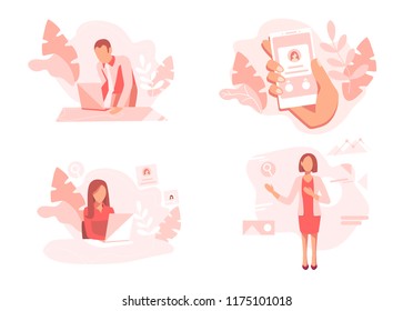 Modern set vector illustration office worker concepts. Minimal flat design. Vector. Office workplace