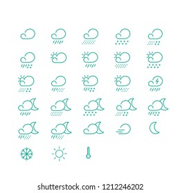 Modern set of vector line icons of weather for web , app and graphic design