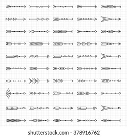 Modern set of vector line icons with different tribal arrows. Vector line icons.