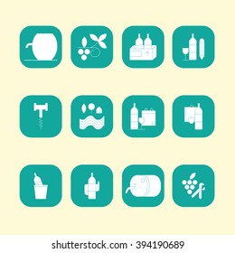 Modern set of vector line icons with different wine and winery elements. Glass, grape, bottle, barrel, corckscrew. Vector line icons. Perfect background for wine-related design.