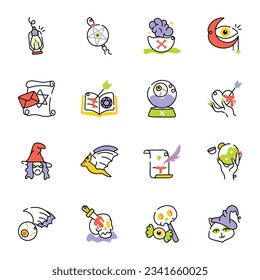 Modern Set of Witchcraft Hand Drawn Icons 

